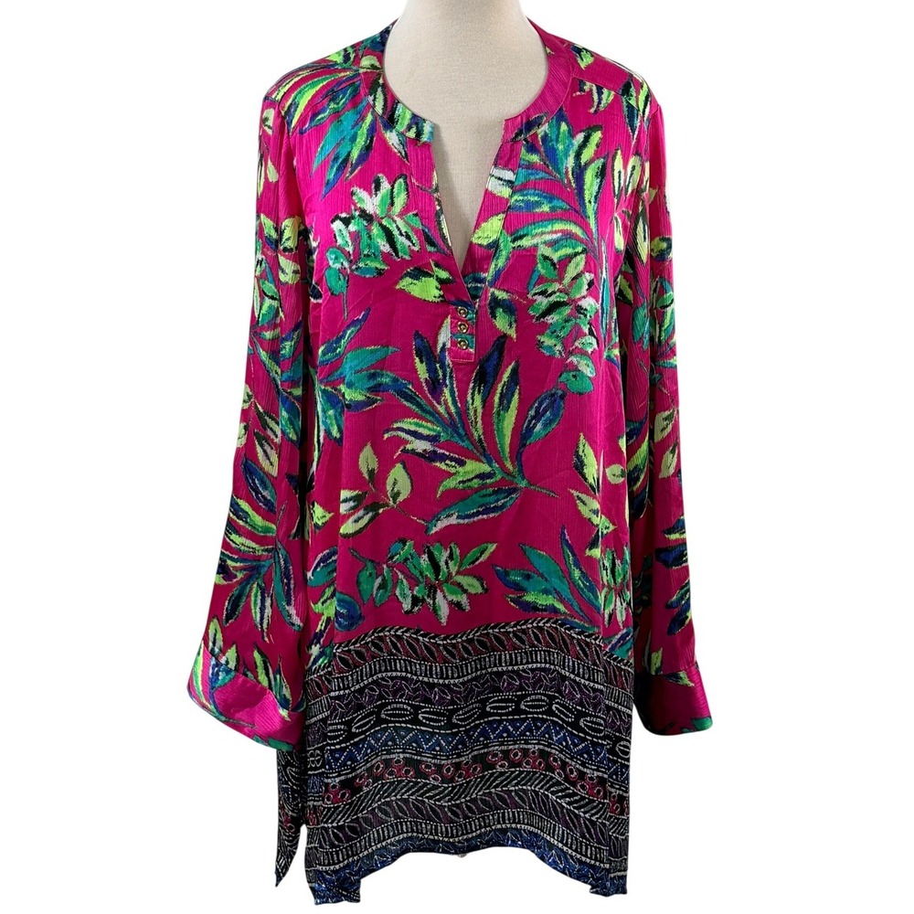 Rafaella Magenta Tunic with Green and Blue Floral Print
